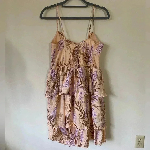 HOUSE OF HARLOW 1960 CORSET TIERED LINEN SPRING FLORAL DRESS SIZE M - Picture 3 of 4